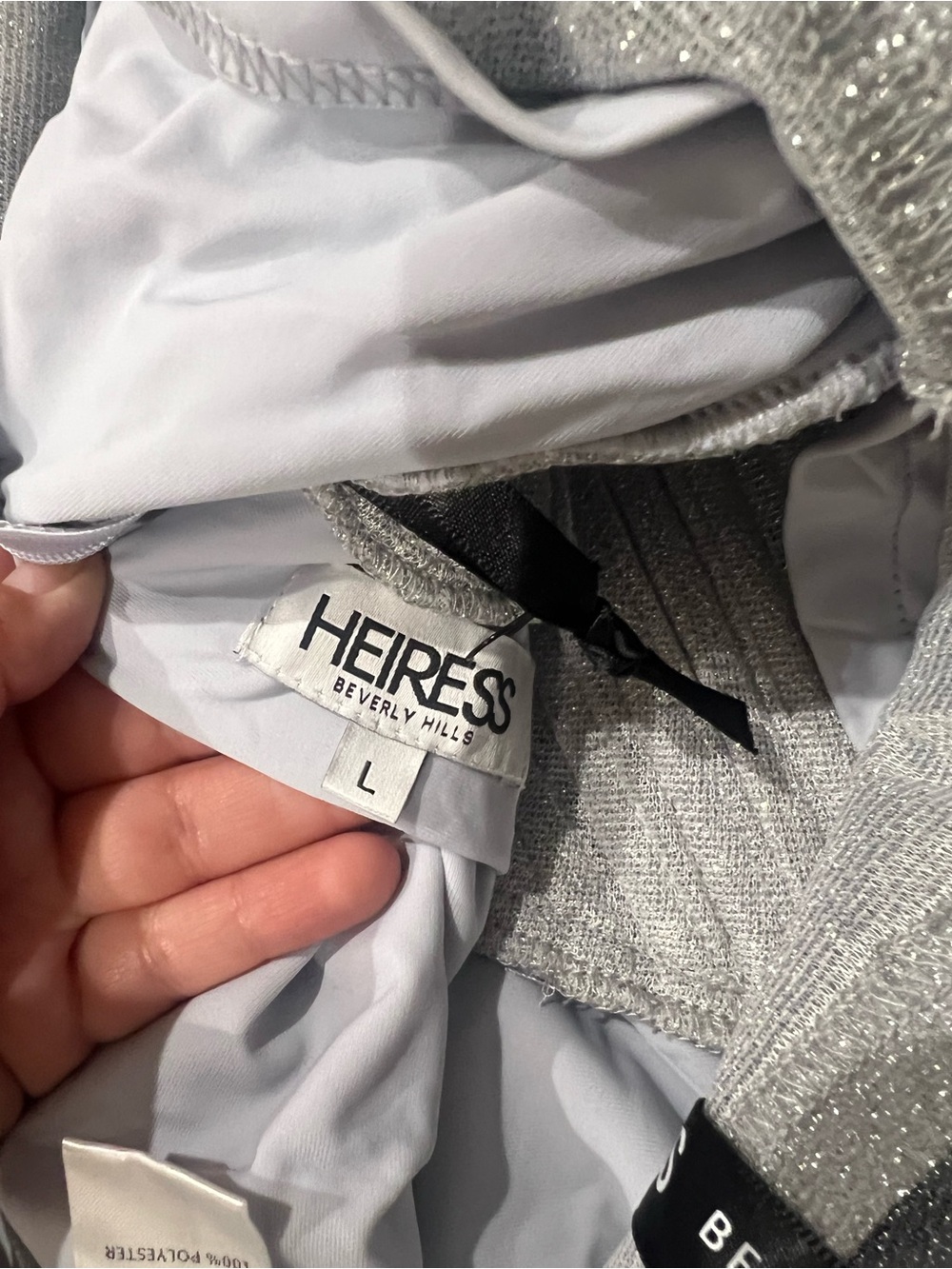 Heiress Beverly Hills Silver lurex corset drape mini dress with flowers size L - Picture 4 of 6